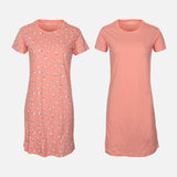 LADIES COTTON SHORT SLEEVE SLEEP DRESS SET (2 PACK)