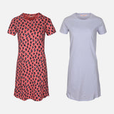 LADIES COTTON SHORT SLEEVE SLEEP DRESS SET (2 PACK)