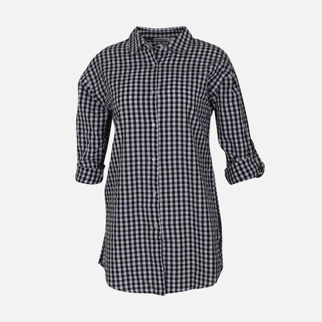 N LADIES COTTON CHECKED LONG SHIRT