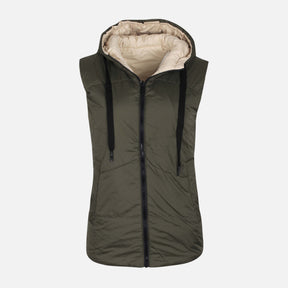 WOMEN DOUBLEFACE PADDED VEST WITH HOOD
