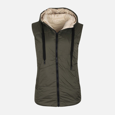 WOMEN DOUBLEFACE PADDED VEST WITH HOOD