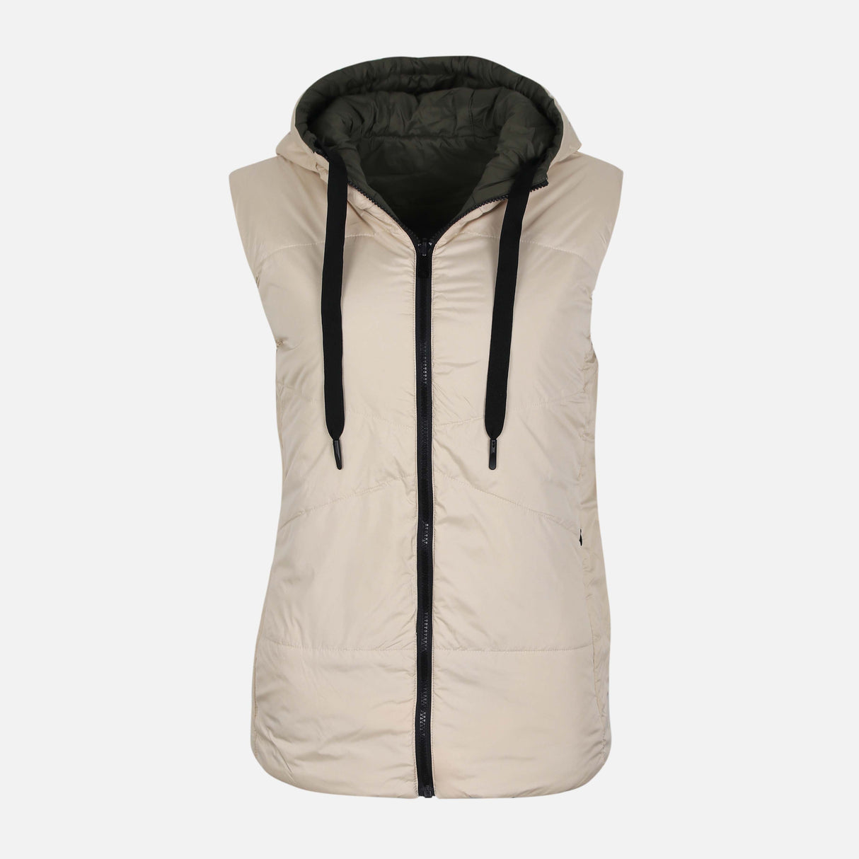 WOMEN DOUBLEFACE PADDED VEST WITH HOOD