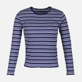 WOMEN RIB STRIPER LONG SLEEVE TEE