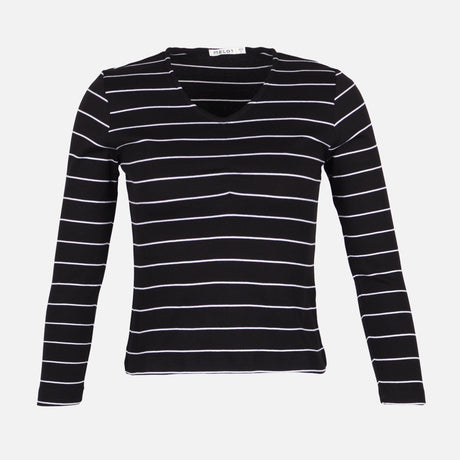 WOMEN RIBBED STRIPE T-SHIRT LONG SLEEVE 