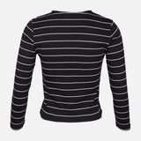 WOMEN RIBBED STRIPE T-SHIRT LONG SLEEVE 