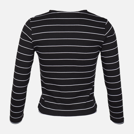 WOMEN RIBBED STRIPE T-SHIRT LONG SLEEVE 