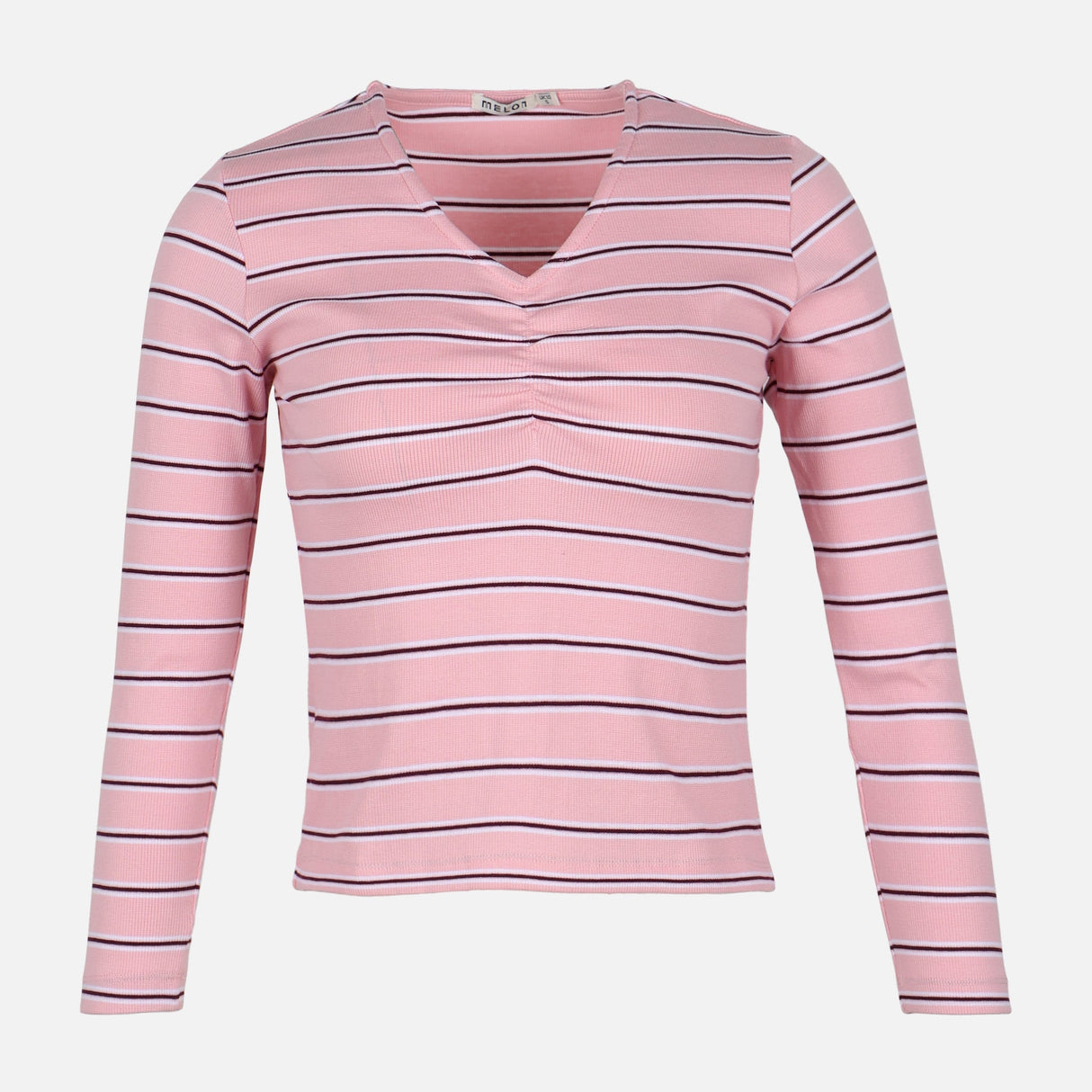 WOMEN RIBBED STRIPE T-SHIRT LONG SLEEVE 