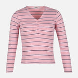 WOMEN RIBBED STRIPE T-SHIRT LONG SLEEVE 