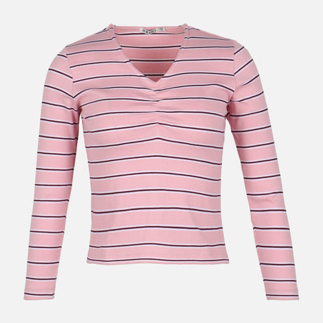 WOMEN RIBBED STRIPE T-SHIRT LONG SLEEVE 