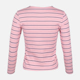 WOMEN RIBBED STRIPE T-SHIRT LONG SLEEVE 