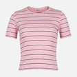 WOMEN RIBBED STRIPE T-SHIRT SHORT SLEEVE 