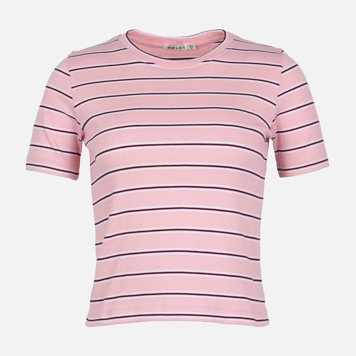 WOMEN RIBBED STRIPE T-SHIRT SHORT SLEEVE 