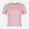 WOMEN RIBBED STRIPE T-SHIRT SHORT SLEEVE 