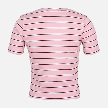 WOMEN RIBBED STRIPE T-SHIRT SHORT SLEEVE 