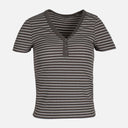 WOMEN RIB BUTTONED STRIPED TEE