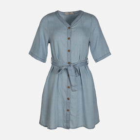 WOMEN 3/4 SLEEVE TENCEL MIDI DRESS