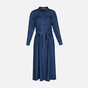 WOMEN LONG SLEEVE TENCEL LONG DRESS