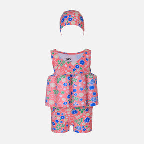 GIRLS FLOATING SWIMSUIT B-LEG SLEEVELESS W/ CAP