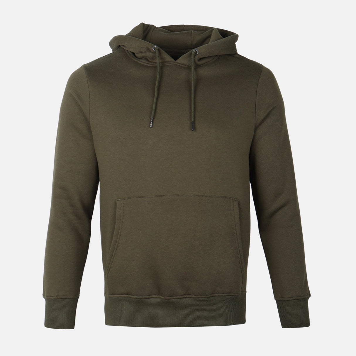MEN BASIC SOLID FLEECE HOODED PULLOVER