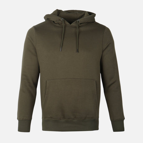MEN BASIC SOLID FLEECE HOODED PULLOVER