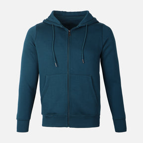 MEN BASIC SOLID FLEECE HOODED CARDIGAN