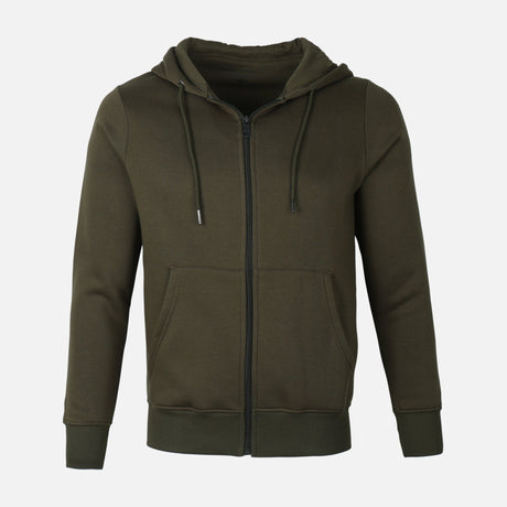MEN BASIC SOLID FLEECE HOODED CARDIGAN