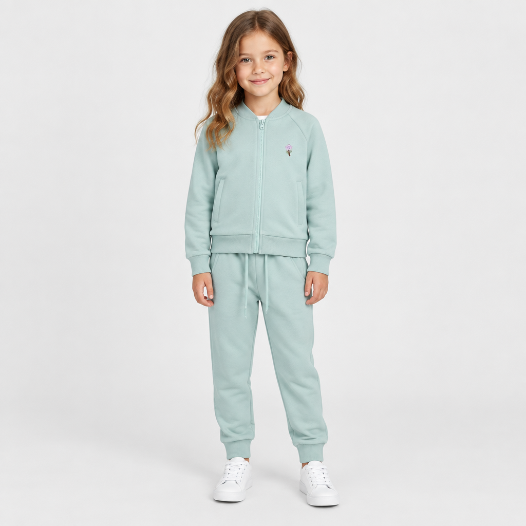 Girls 2 Pieces Set Sweatshirt Crew Neck- Zipper & Pant Solid