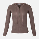 WOMEN FULLZIPPER RIBBED HOODED CARDIGAN