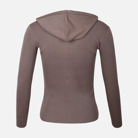 WOMEN FULLZIPPER RIBBED HOODED CARDIGAN