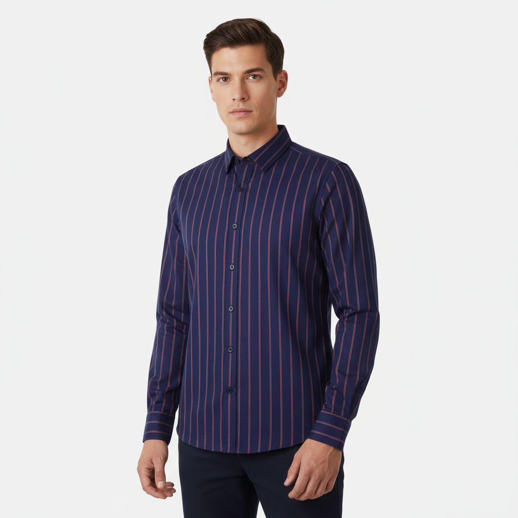 قميص رجالي مخطط بأكمام طويلة