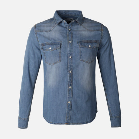 Men Long Sleeve Slub Denim Shirt 