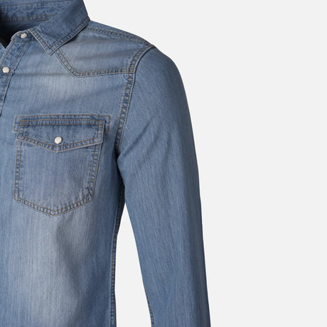 Men Long Sleeve Slub Denim Shirt 
