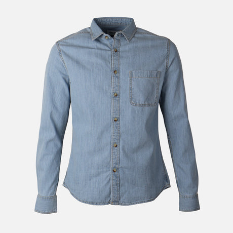 Men Long Sleeve Slub Denim Shirt With Pocket