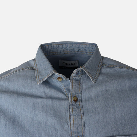 Men Long Sleeve Slub Denim Shirt With Pocket