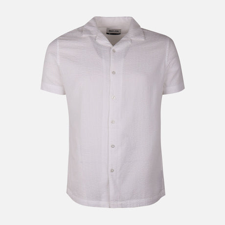 Men Short Sleeve Open Collar Seer Sucker Shirt