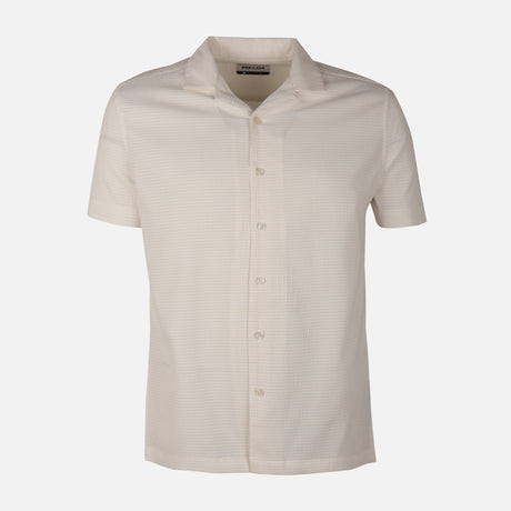 Men Short Sleeve Open Collar Textured Crinkle Shirt