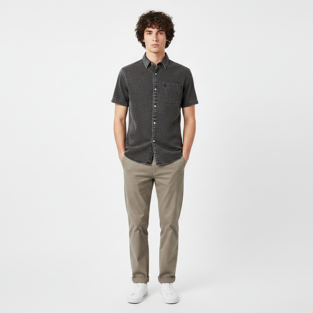 Men Woven Shirt  Short Sleeve With Pocket