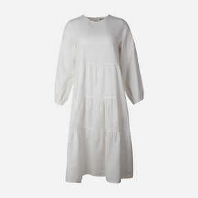 Women Long Sleeve Linen Blend Ankle Dress