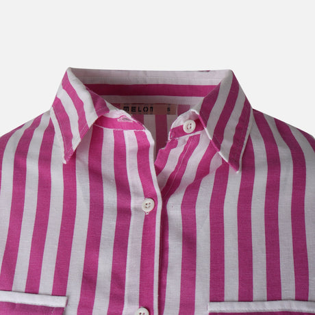 Women 3/4 Sleevr Linen Blend Shirt Stripe Dress