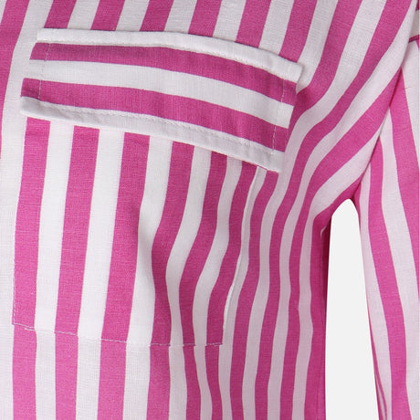 Women 3/4 Sleevr Linen Blend Shirt Stripe Dress