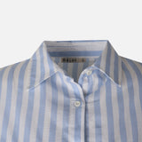 Women 3/4 Sleevr Linen Blend Shirt Stripe Dress