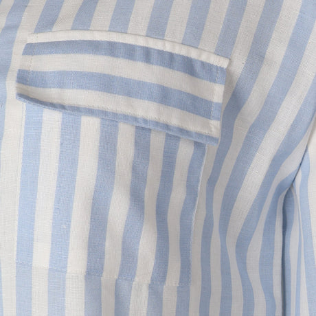 Women 3/4 Sleevr Linen Blend Shirt Stripe Dress