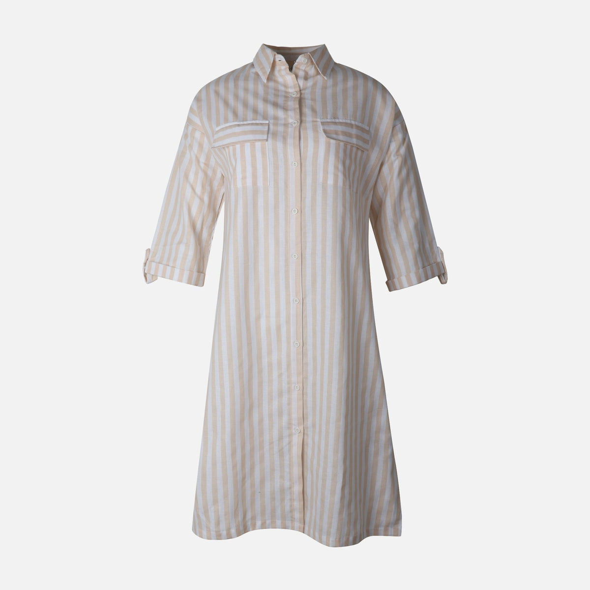 Women 3/4 Sleevr Linen Blend Shirt Stripe Dress – Al Nasser