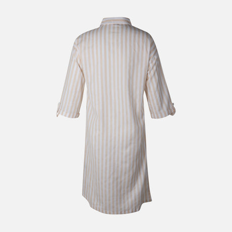 Women 3/4 Sleevr Linen Blend Shirt Stripe Dress