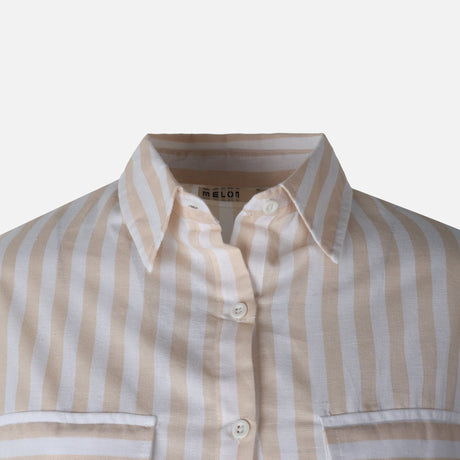 Women 3/4 Sleevr Linen Blend Shirt Stripe Dress