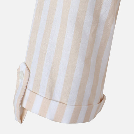 Women 3/4 Sleevr Linen Blend Shirt Stripe Dress