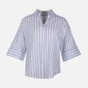 Women Long Sleeve Linen Blend Stripes Shirt