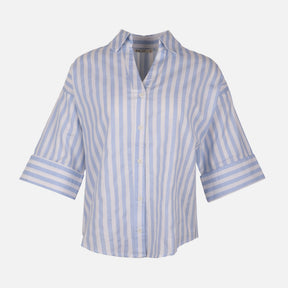 Women Long Sleeve Linen Blend Stripes Shirt