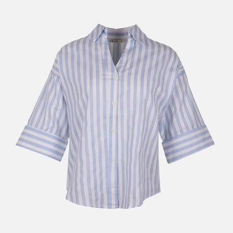 Women Long Sleeve Linen Blend Stripes Shirt