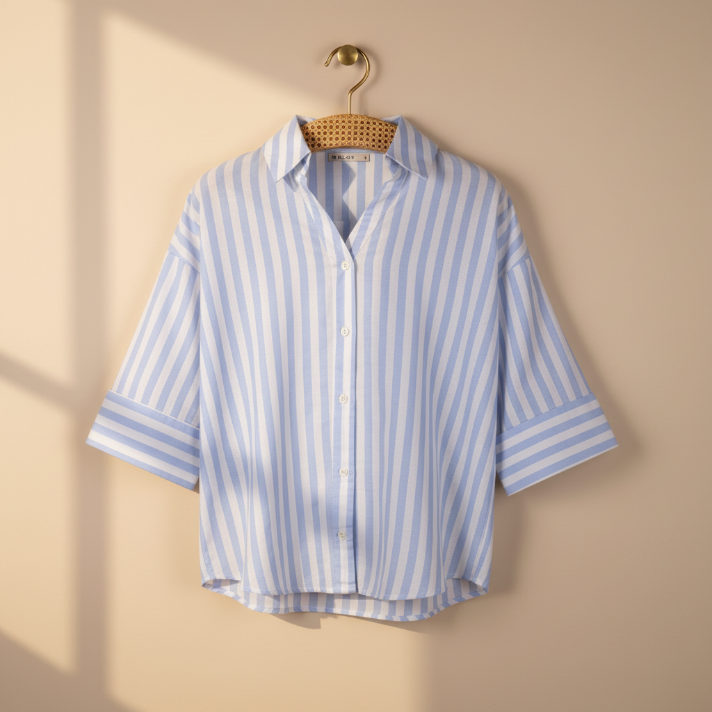 Women Long Sleeve Linen Blend Stripes Shirt